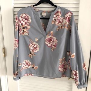 Grey Floral Blouse